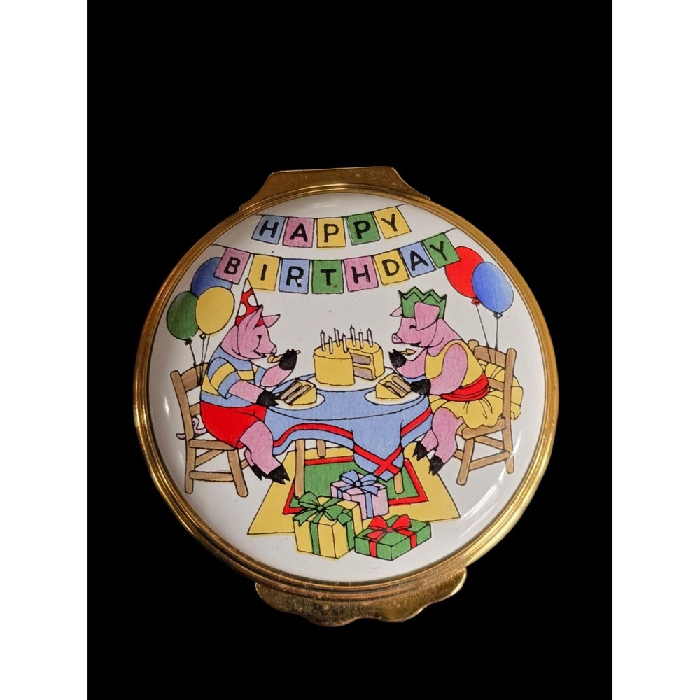 Halcyon Days Tiffany Happy Birthday 1995 Enamel Trinket Box Bilston & Battersea